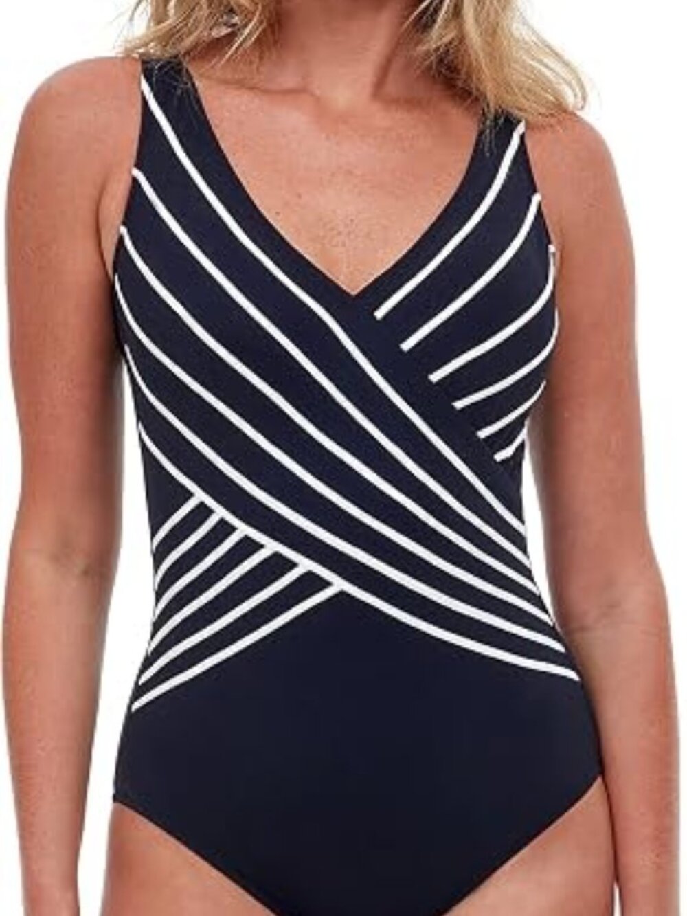 ✨Gottex Embrace V-Neck Surplice 1-Piece Swimsuit Black White Size 12 NWT Tummy